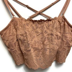 AERIE Lace Bandeau Bralette Sz Lg Rose Gold Nude NWT